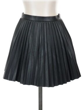 H&M Black Pleated Faux Leather Skater Skirt